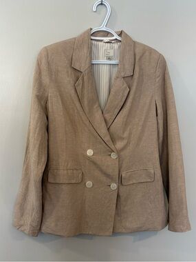 A New Day linen blazer double breasted striped lining